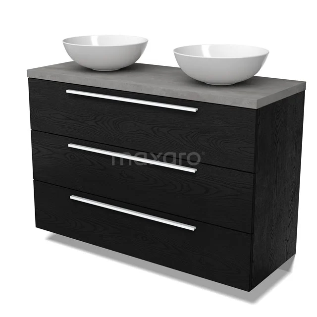 Modulo Plato Vanity units for countertop basin | 120 cm Black oak Flat front Light grey concrete worktop 3 drawers BMK19-01707