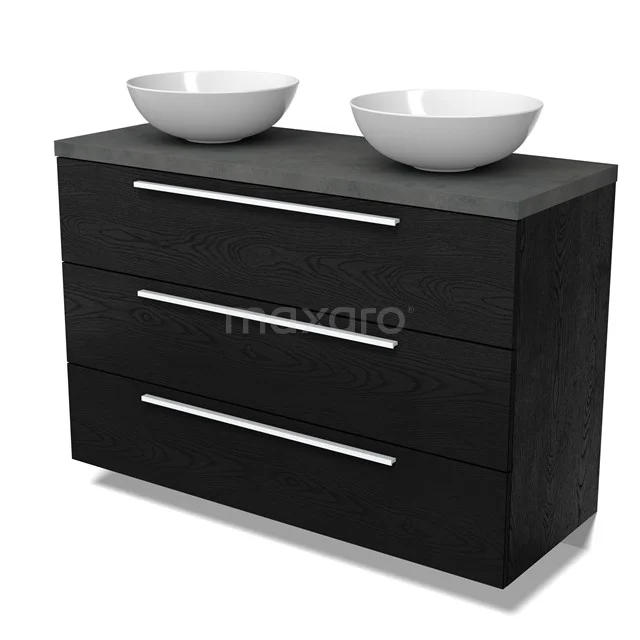 Modulo Plato Vanity units for countertop basin | 120 cm Black oak Flat front Dark grey concrete worktop 3 drawers BMK19-01708