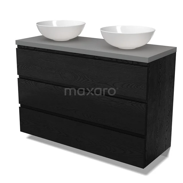 Modulo Plato Vanity units for countertop basin | 120 cm Black oak Handle-less front Mid grey worktop 3 drawers BMK19-01711