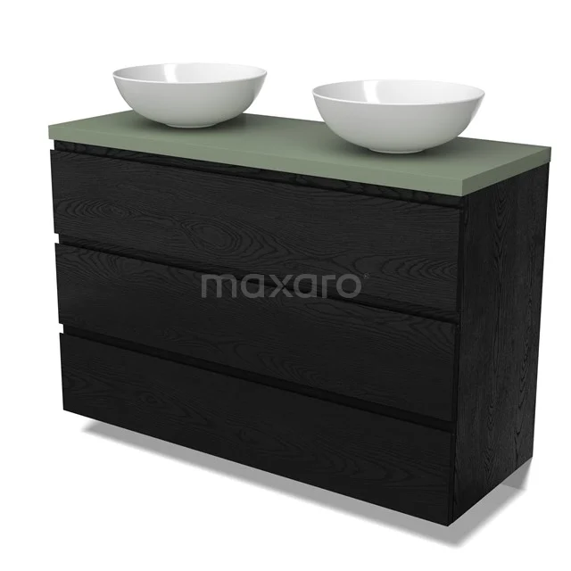 Modulo Plato Vanity units for countertop basin | 120 cm Black oak Handle-less front Sage green worktop 3 drawers BMK19-01716