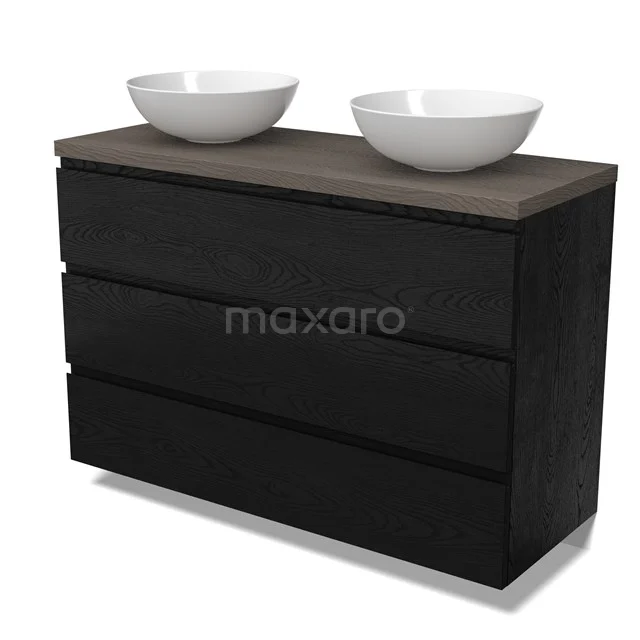 Modulo Plato Vanity units for countertop basin | 120 cm Black oak Handle-less front Dark brown oak worktop 3 drawers BMK19-01722
