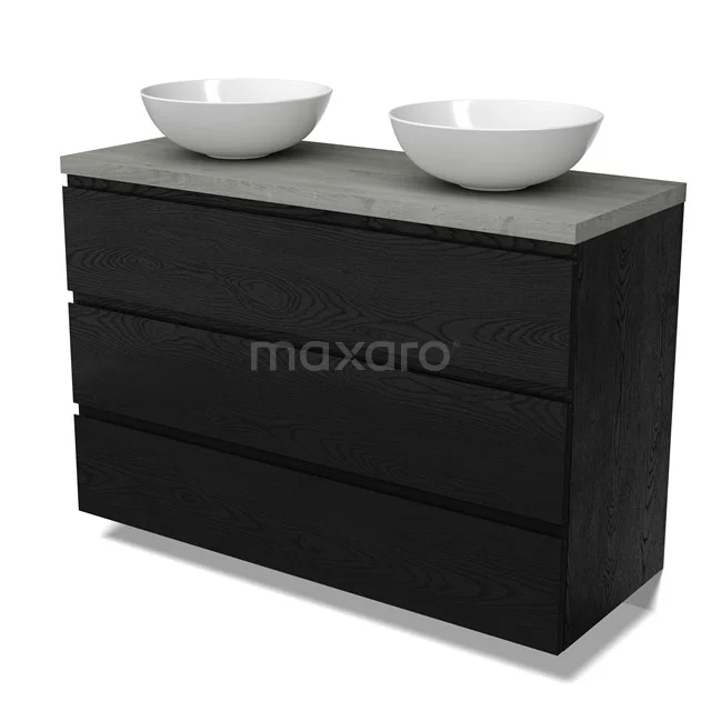 Modulo Plato Vanity units for countertop basin | 120 cm Black oak Handle-less front Grey oak worktop 3 drawers BMK19-01723