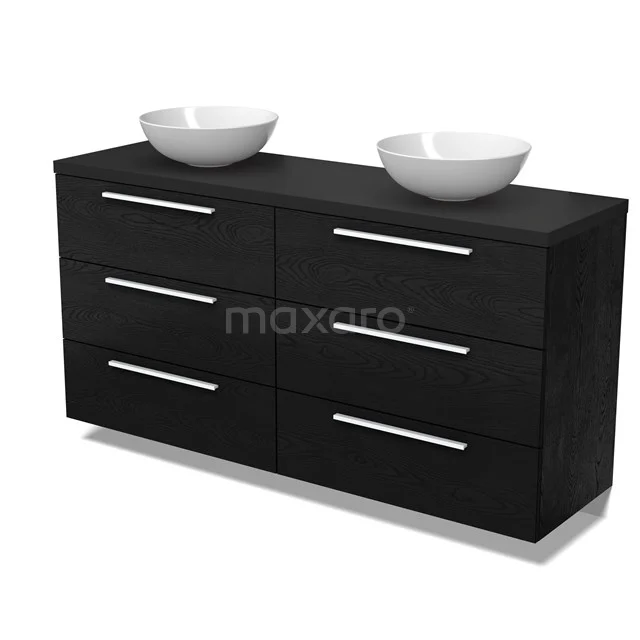 Modulo Plato Badmöbel mit Aufsatzwaschbecken | 160 cm Schwarze Eiche Flach front Matt Schwarz blatt 6 Schubladen BMK20-00297