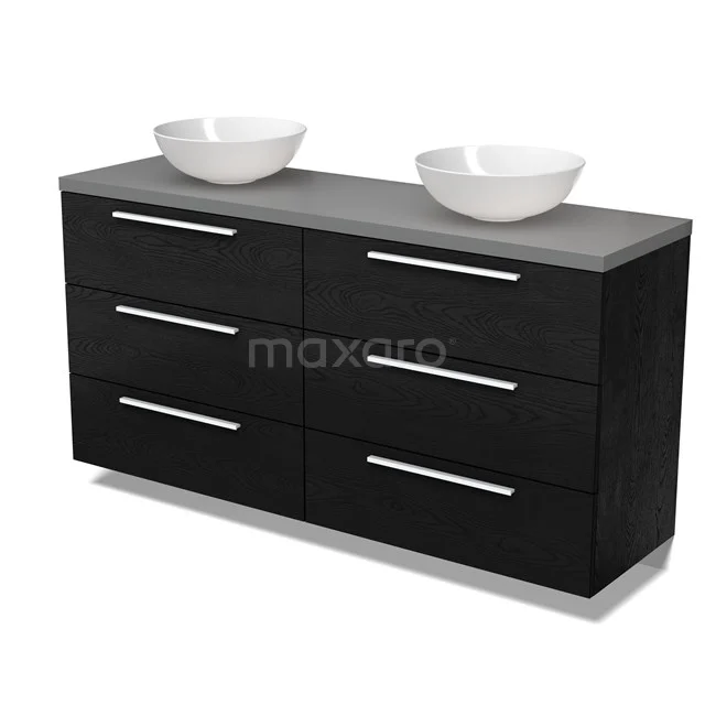 Modulo Plato Badmöbel mit Aufsatzwaschbecken | 160 cm Schwarze Eiche Flach front Dunkelgrau blatt 6 Schubladen BMK20-00299