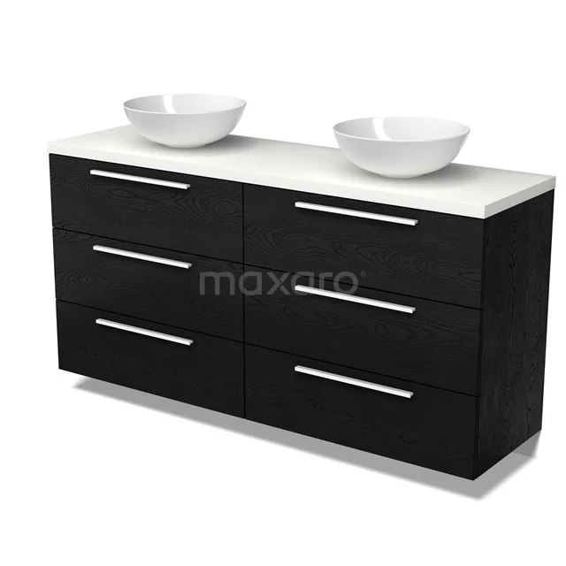 Modulo Plato Vanity units for countertop basin | 160 cm Black oak Flat front Matte white worktop 6 drawers BMK20-00301