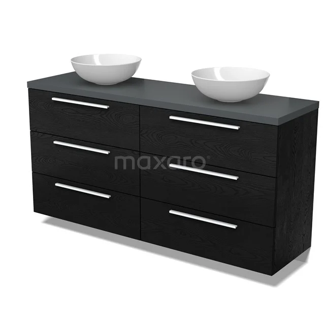 Modulo Plato Badkamermeubel voor waskom | 160 cm Zwart eiken Vlak front Middengrijs blad 6 lades BMK20-00302