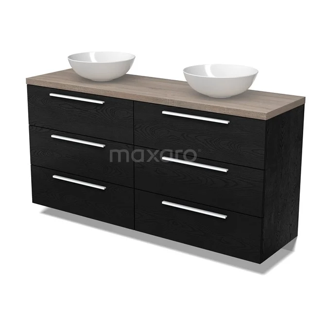 Modulo Plato Badmöbel mit Aufsatzwaschbecken | 160 cm Schwarze Eiche Flach front Eiche blatt 6 Schubladen BMK20-00306