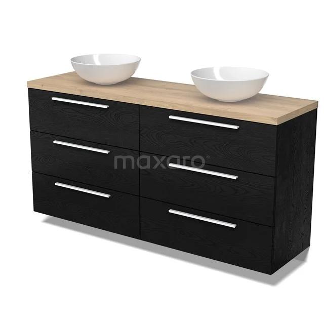 Modulo Plato Vanity units for countertop basin | 160 cm Black oak Flat front Light brown oak worktop 6 drawers BMK20-00308