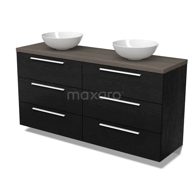 Modulo Plato Badmöbel mit Aufsatzwaschbecken | 160 cm Schwarze Eiche Flach front Dunkelbraune Eiche blatt 6 Schubladen BMK20-00310