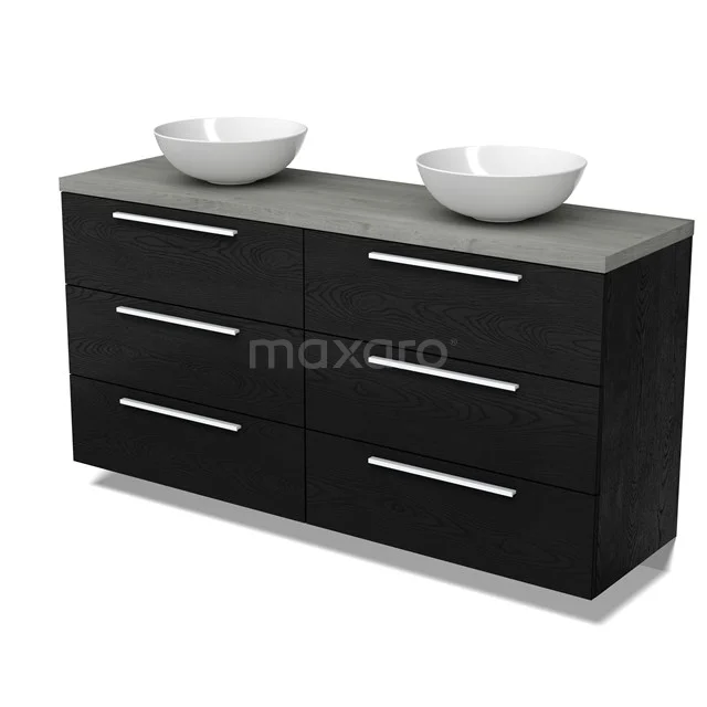 Modulo Plato Vanity units for countertop basin | 160 cm Black oak Flat front Grey oak worktop 6 drawers BMK20-00311