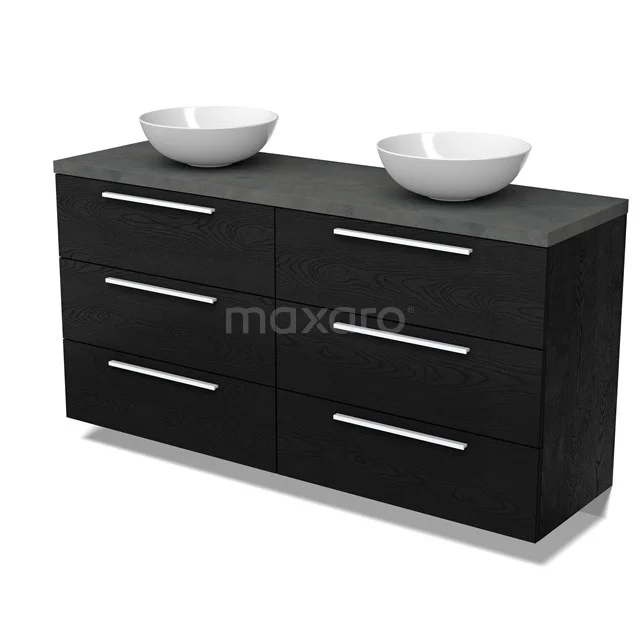 Modulo Plato Vanity units for countertop basin | 160 cm Black oak Flat front Dark grey concrete worktop 6 drawers BMK20-00313