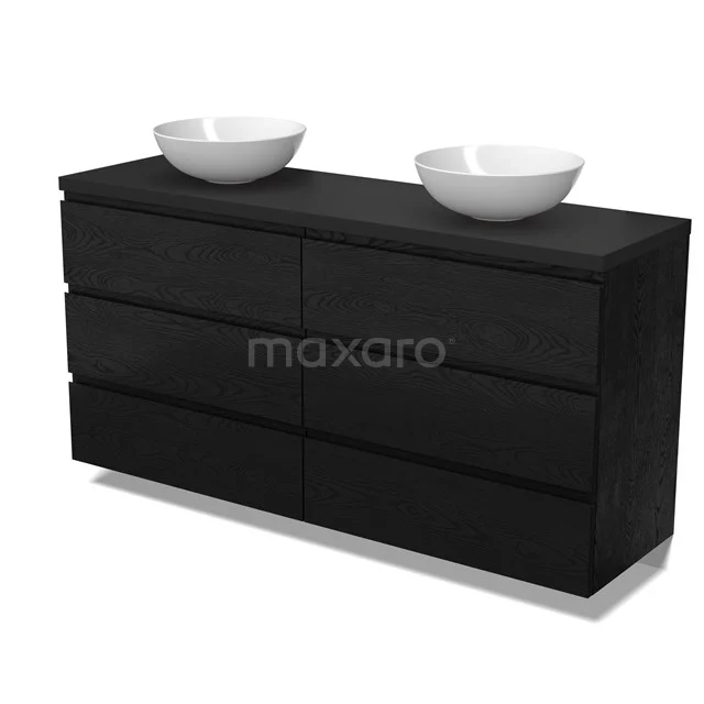 Modulo Plato Vanity units for countertop basin | 160 cm Black oak Handle-less front Matte black worktop 6 drawers BMK20-00314