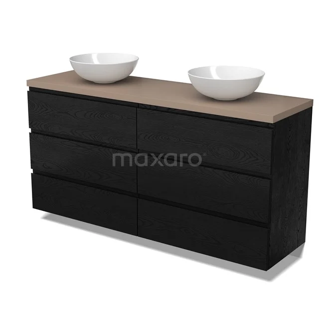 Modulo Plato Vanity units for countertop basin | 160 cm Black oak Handle-less front Taupe worktop 6 drawers BMK20-00315