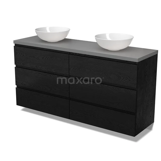 Modulo Plato Badmöbel mit Aufsatzwaschbecken | 160 cm Schwarze Eiche Grifflos front Dunkelgrau blatt 6 Schubladen BMK20-00316