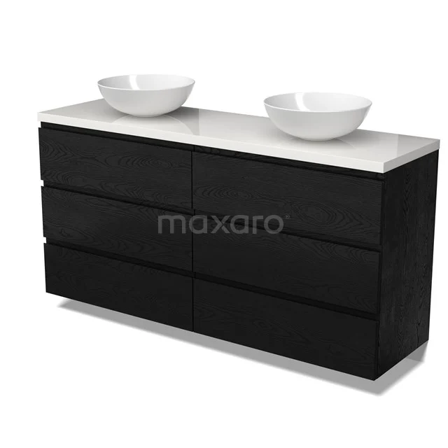 Modulo Plato Badkamermeubel voor waskom | 160 cm Zwart eiken Greeploos front Hoogglans wit blad 6 lades BMK20-00317