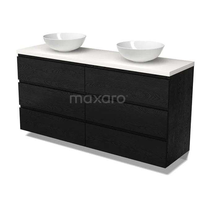 Modulo Plato Vanity units for countertop basin | 160 cm Black oak Handle-less front Matte white worktop 6 drawers BMK20-00318