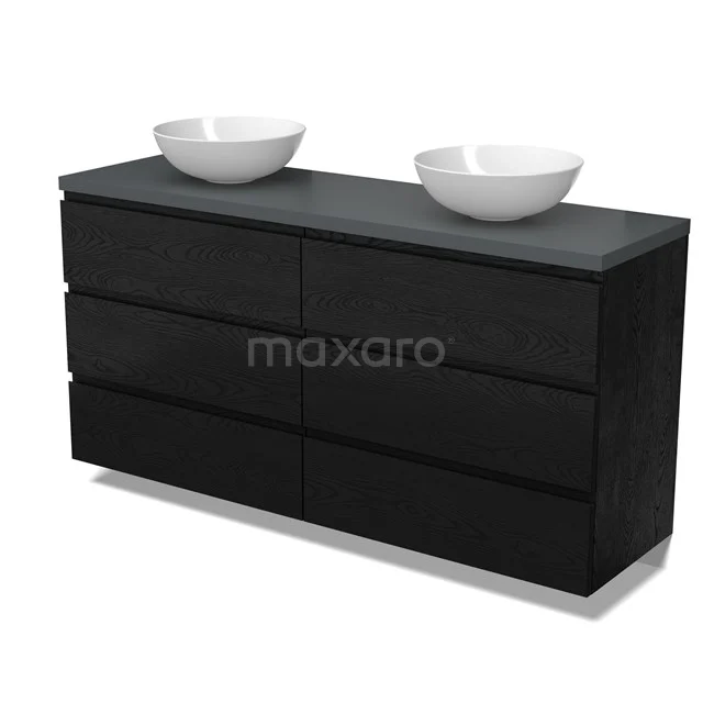 Modulo Plato Vanity units for countertop basin | 160 cm Black oak Handle-less front Mid grey worktop 6 drawers BMK20-00319