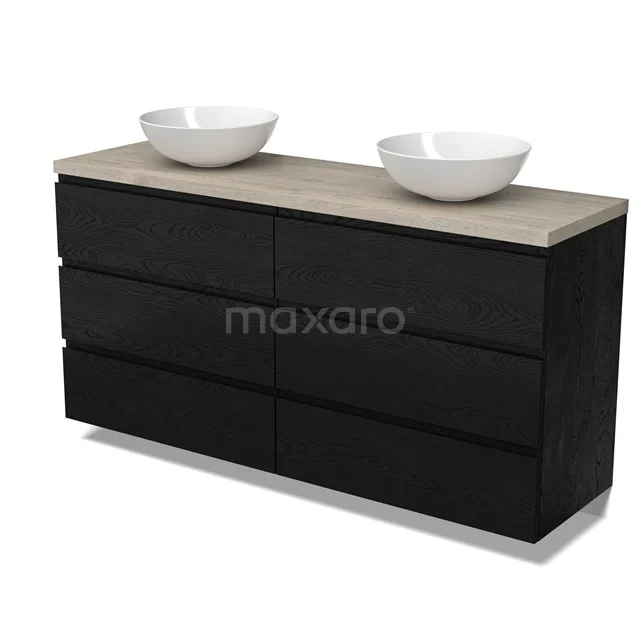 Modulo Plato Badkamermeubel voor waskom | 160 cm Zwart eiken Greeploos front Lichtgrijs eiken blad 6 lades BMK20-00324