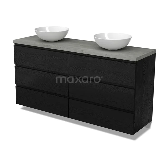 Modulo Plato Badmöbel mit Aufsatzwaschbecken | 160 cm Schwarze Eiche Grifflos front Graue Eiche blatt 6 Schubladen BMK20-00328