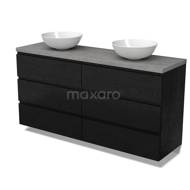 Modulo Plato Vanity units for countertop basin | 160 cm Black oak Handle-less front Light grey concrete worktop 6 drawers BMK20-00329