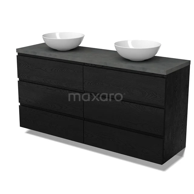 Modulo Plato Vanity units for countertop basin | 160 cm Black oak Handle-less front Dark grey concrete worktop 6 drawers BMK20-00330