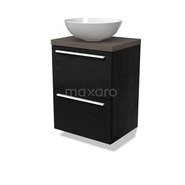 Modulo Plato Slim Vanity units for countertop basin | 50 cm Black oak Flat front Dark brown oak worktop 2 Stacked drawers BMK37-02672