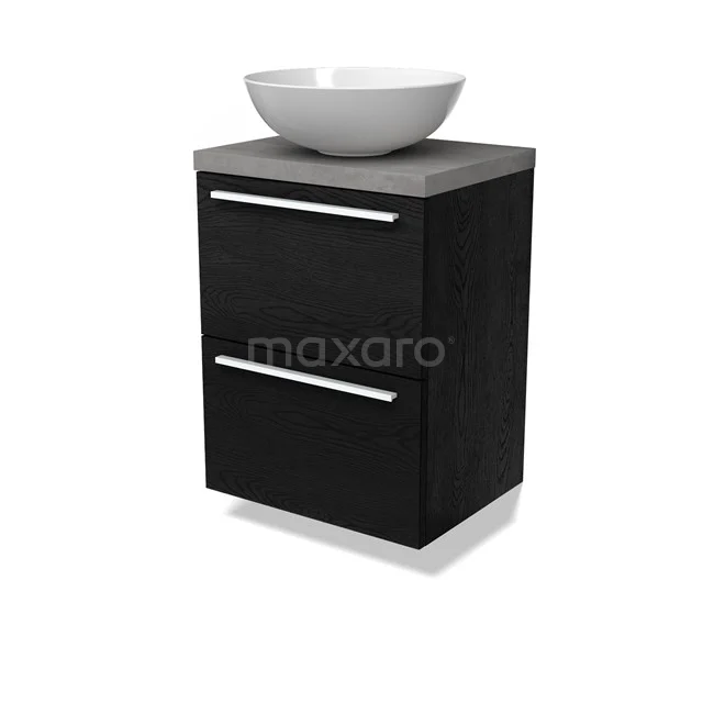 Modulo Plato Slim Vanity units for countertop basin | 50 cm Black oak Flat front Light grey concrete worktop 2 Stacked drawers BMK37-02673