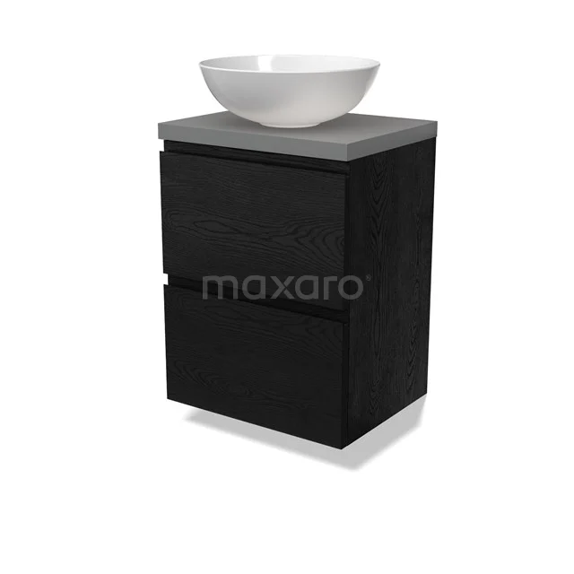 Modulo Plato Slim Vanity units for countertop basin | 50 cm Black oak Handle-less front Mid grey worktop 2 Stacked drawers BMK37-02676