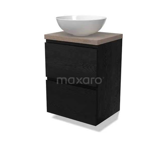 Modulo Plato Slim Vanity units for countertop basin | 50 cm Black oak Handle-less front Oak worktop 2 Stacked drawers BMK37-02682