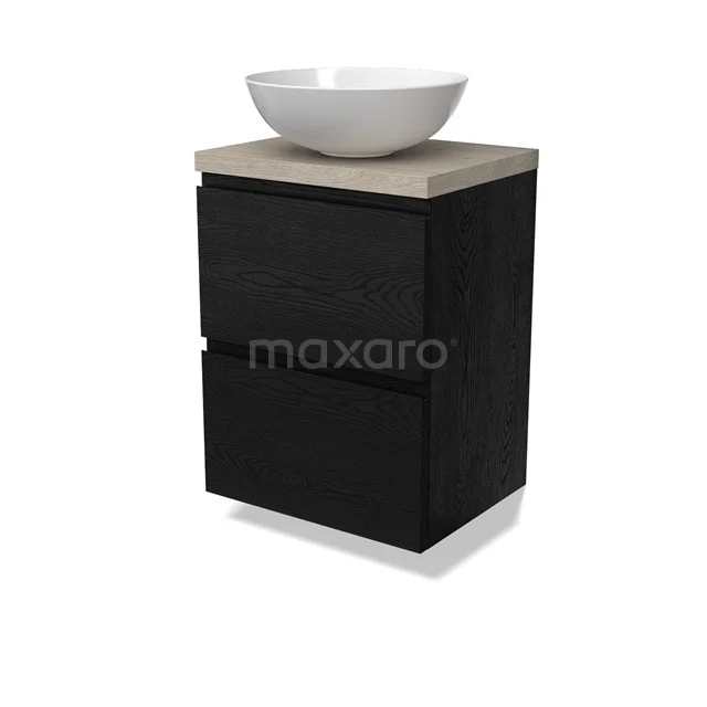 Modulo Plato Slim Vanity units for countertop basin | 50 cm Black oak Handle-less front Light grey oak worktop 2 Stacked drawers BMK37-02683