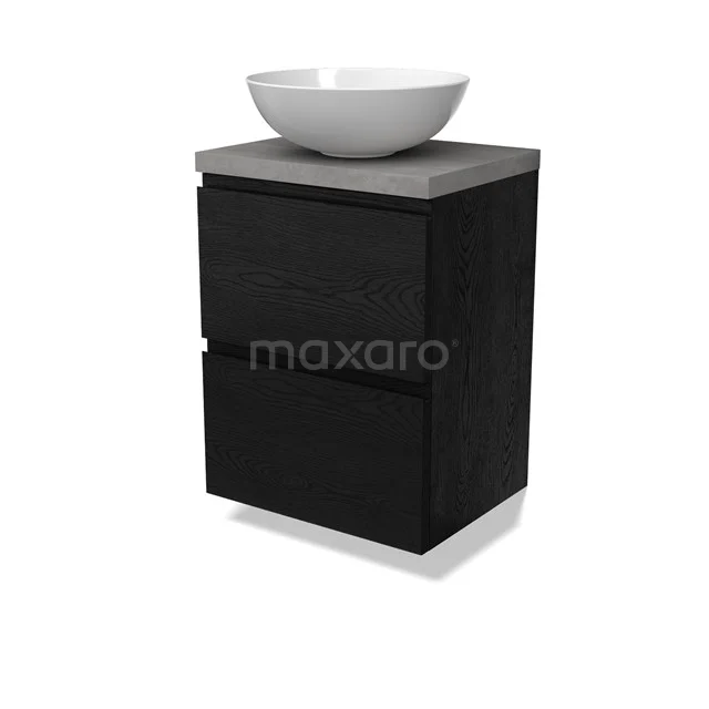 Modulo Plato Slim Vanity units for countertop basin | 50 cm Black oak Handle-less front Light grey concrete worktop 2 Stacked drawers BMK37-02687