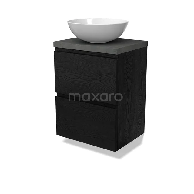 Modulo Plato Slim Vanity units for countertop basin | 50 cm Black oak Handle-less front Dark grey concrete worktop 2 Stacked drawers BMK37-02688