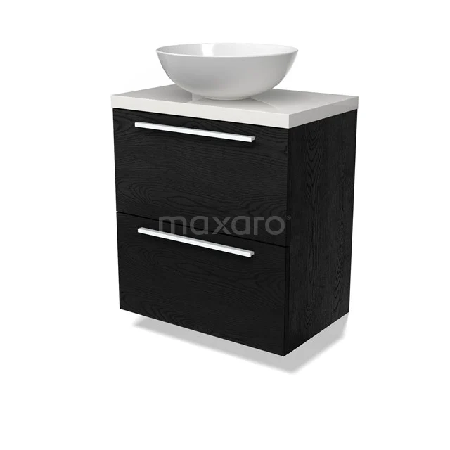 Modulo Plato Slim Vanity units for countertop basin | 60 cm Black oak Flat front High-gloss white worktop 2 Stacked drawers BMK37-02691