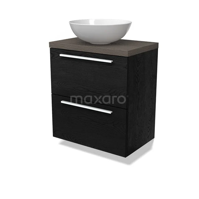 Modulo Plato Slim Vanity units for countertop basin | 60 cm Black oak Flat front Dark brown oak worktop 2 Stacked drawers BMK37-02699