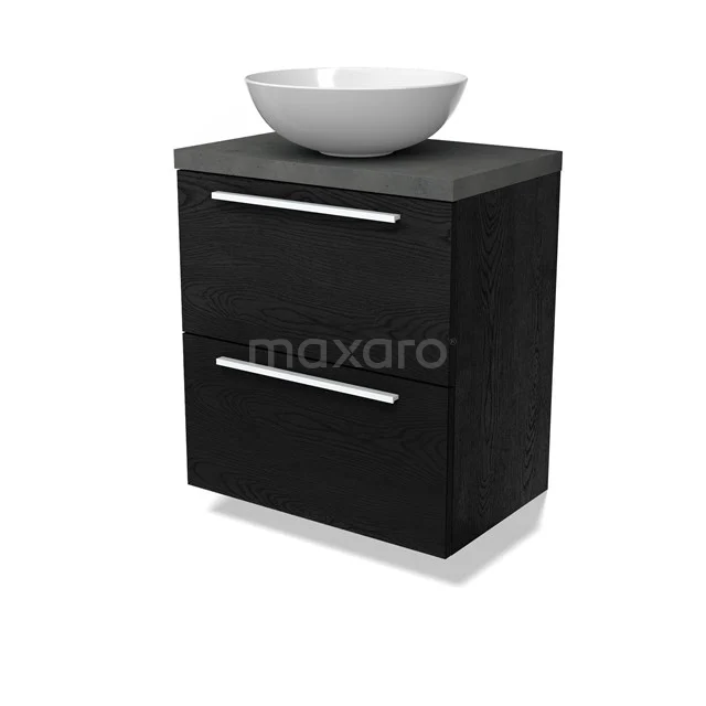 Modulo Plato Slim Vanity units for countertop basin | 60 cm Black oak Flat front Dark grey concrete worktop 2 Stacked drawers BMK37-02702
