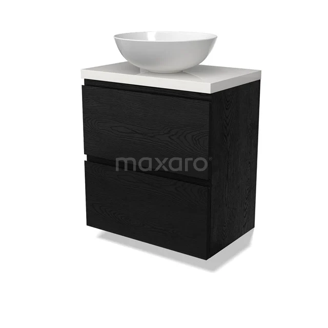 Modulo Plato Slim Vanity units for countertop basin | 60 cm Black oak Handle-less front High-gloss white worktop 2 Stacked drawers BMK37-02705