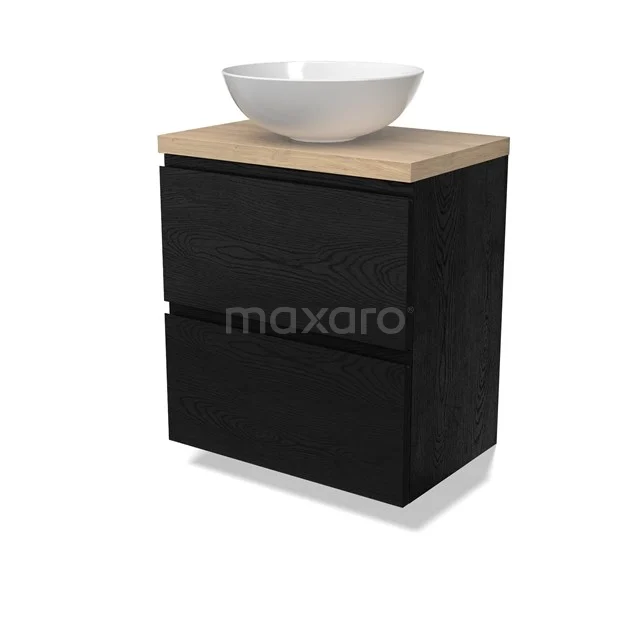 Modulo Plato Slim Vanity units for countertop basin | 60 cm Black oak Handle-less front Light brown oak worktop 2 Stacked drawers BMK37-02711