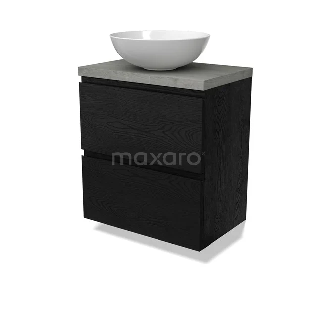 Modulo Plato Slim Vanity units for countertop basin | 60 cm Black oak Handle-less front Grey oak worktop 2 Stacked drawers BMK37-02714