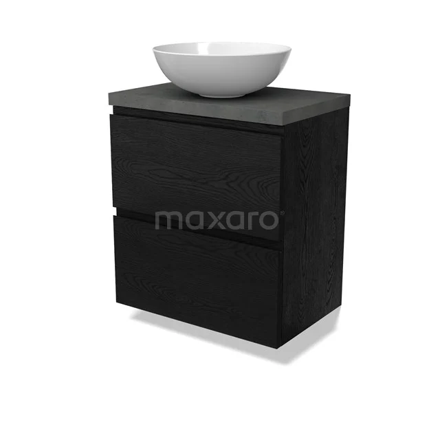 Modulo Plato Slim Vanity units for countertop basin | 60 cm Black oak Handle-less front Dark grey concrete worktop 2 Stacked drawers BMK37-02716