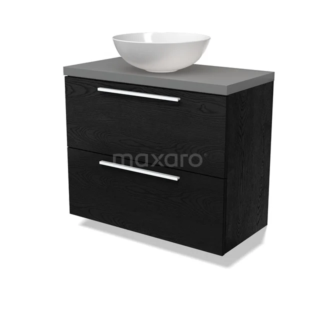 Modulo Plato Slim Vanity units for countertop basin | 80 cm Black oak Flat front Mid grey worktop 2 Stacked drawers BMK37-02718
