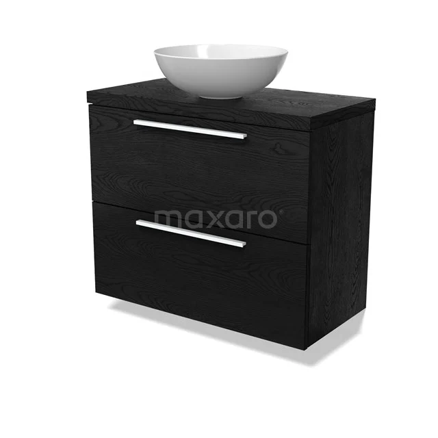 Modulo Plato Slim Vanity units for countertop basin | 80 cm Black oak Flat front Black oak worktop 2 Stacked drawers BMK37-02723