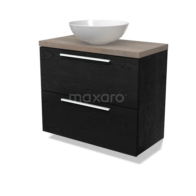 Modulo Plato Slim Vanity units for countertop basin | 80 cm Black oak Flat front Oak worktop 2 Stacked drawers BMK37-02724