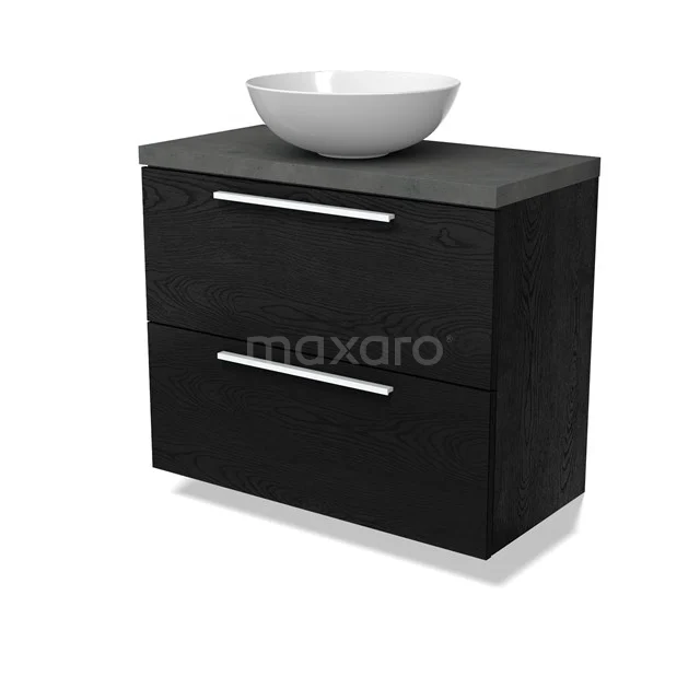Modulo Plato Slim Vanity units for countertop basin | 80 cm Black oak Flat front Dark grey concrete worktop 2 Stacked drawers BMK37-02731