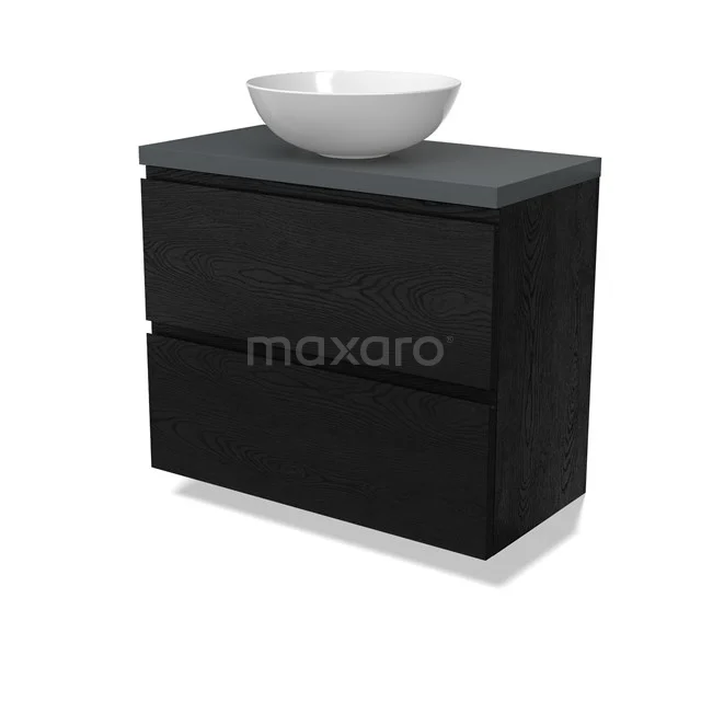 Modulo Plato Slim Vanity units for countertop basin | 80 cm Black oak Handle-less front Dark grey worktop 2 Stacked drawers BMK37-02736