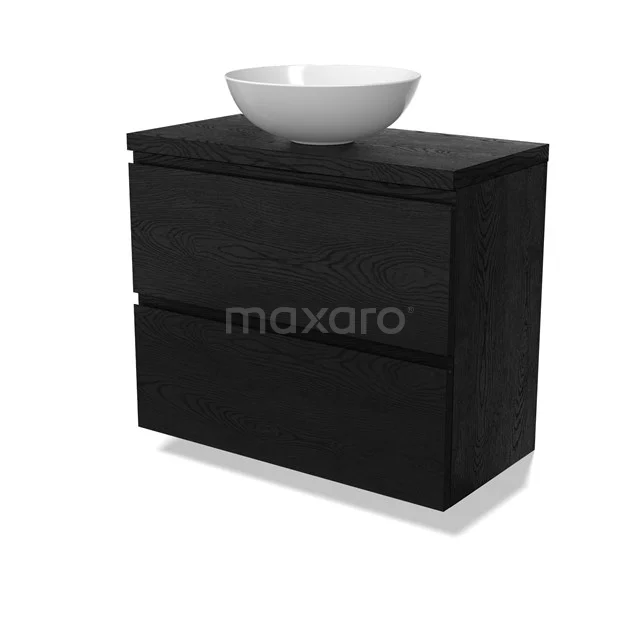 Modulo Plato Slim Vanity units for countertop basin | 80 cm Black oak Handle-less front Black oak worktop 2 Stacked drawers BMK37-02738