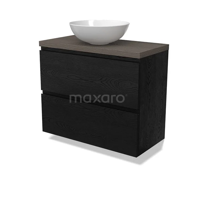 Modulo Plato Slim Vanity units for countertop basin | 80 cm Black oak Handle-less front Dark brown oak worktop 2 Stacked drawers BMK37-02743