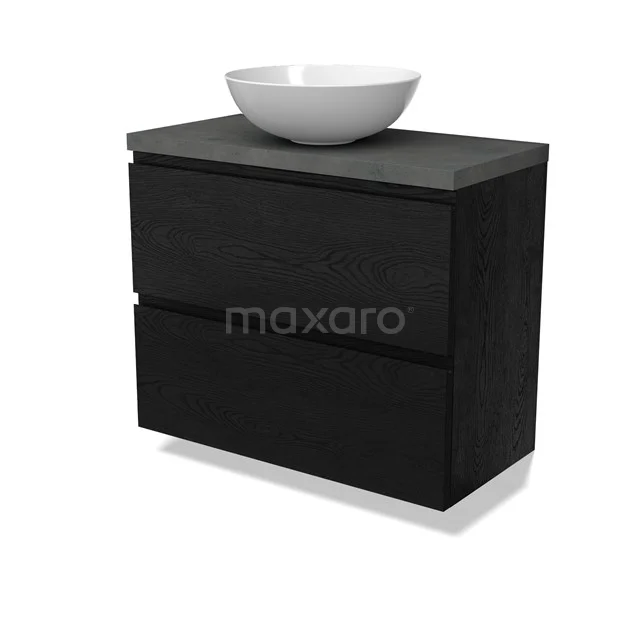 Modulo Plato Slim Vanity units for countertop basin | 80 cm Black oak Handle-less front Dark grey concrete worktop 2 Stacked drawers BMK37-02746