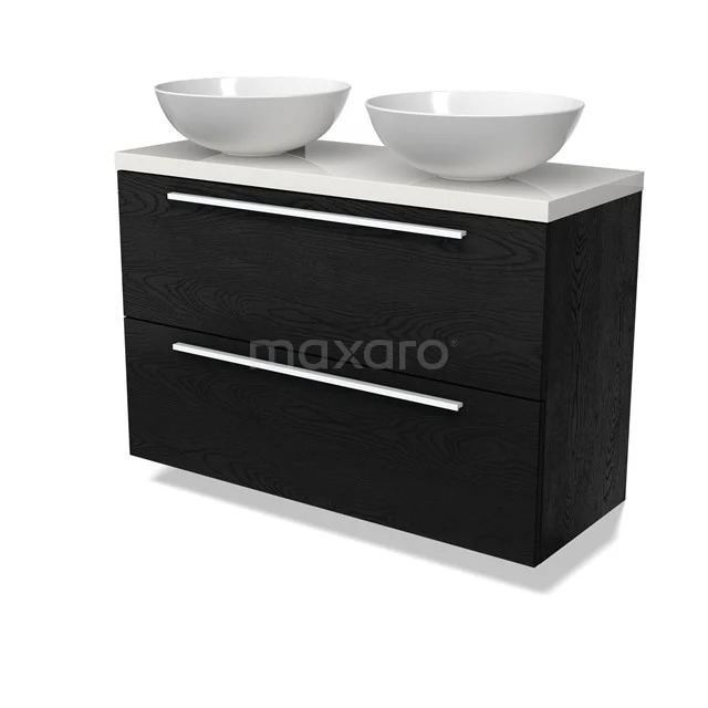 Modulo Plato Slim Vanity units for countertop basin | 100 cm Black oak Flat front High-gloss white worktop 2 Stacked drawers BMK37-02749