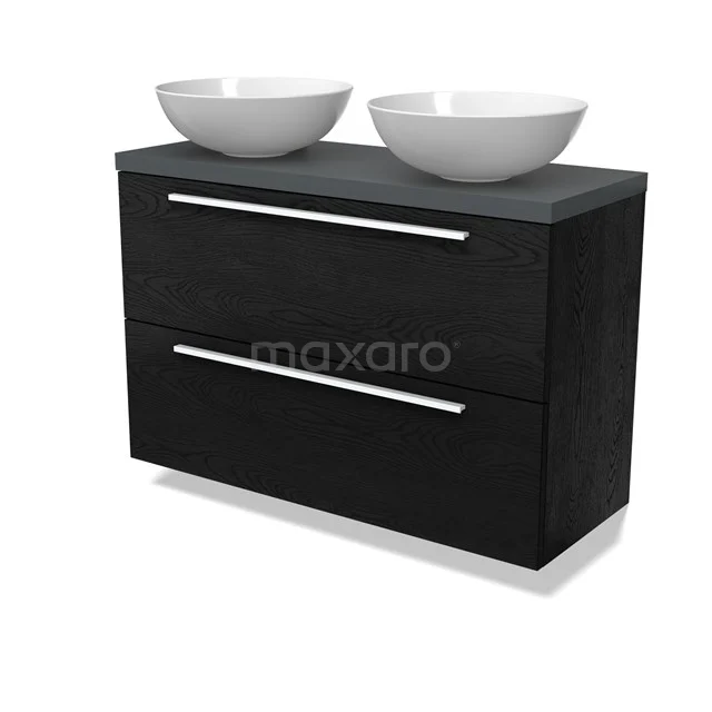 Modulo Plato Slim Vanity units for countertop basin | 100 cm Black oak Flat front Dark grey worktop 2 Stacked drawers BMK37-02751