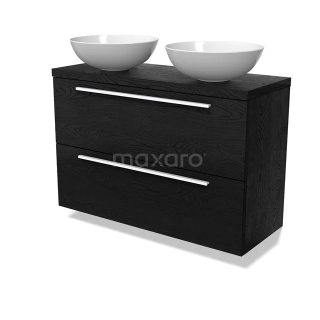 Modulo Plato Slim Vanity units for countertop basin | 100 cm Black oak Flat front Black oak worktop 2 Stacked drawers BMK37-02753
